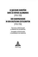 Tapa de Le Discours européen dans les revues allemandes (1918-1933) =
