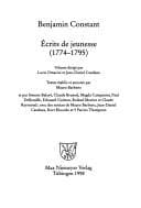 Tapa de Ecrits de jeunesse, 1774-1799