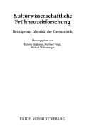 Tapa de Kulturwissenschaftliche Fr uhneuzeitforschung: Beitr age zur Identit at der Germanistik