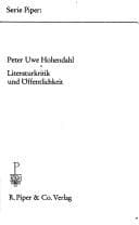 Tapa de Literaturkritik und Öffentlichkeit / Peter Uwe Hohendahl