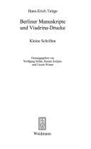 Tapa de Berliner Manuskripte und Viadrina-Drucke