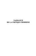 Tapa de Naissance de la critique moderne
