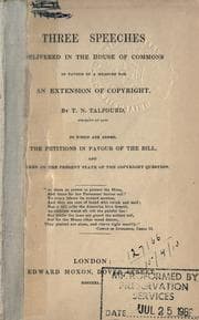 Tapa de Three speeches delivered in the House of Commons in favour of a measure for an extension of copyright
