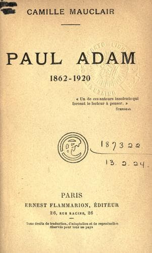 Tapa de Paul Adam, 1862-1920.