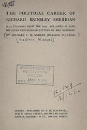 Tapa de The political career of Richard Brinsley Sheridan, followed by some hitherto unpublished letters of Mrs. Sheridan