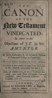 Tapa de The Canon of the New Testament vindicated in answer to the objections of J.T. in his Amyntor