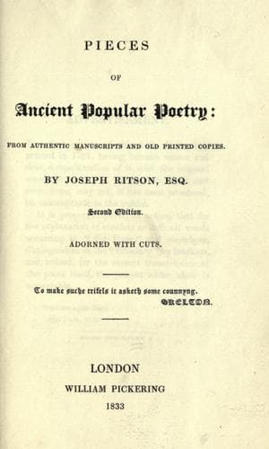 Tapa de Pieces of ancient popular poetry : from authentic manuscripts and old printed copies
