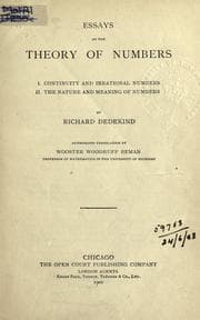 Tapa de Essays in the theory of numbers, 1. Continuity of irrational numbers, 2