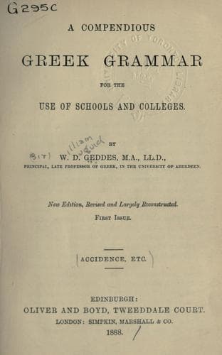 Tapa de A compendious Greek grammar