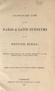 Tapa de A classified list of the names and Latin synonyms of the British birds