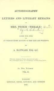 Tapa de Autobiography, letters and literary remains of Mrs. Piozzi (Thrale)