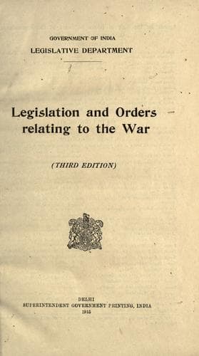 Tapa de ... Legislation and orders relating to the war ..