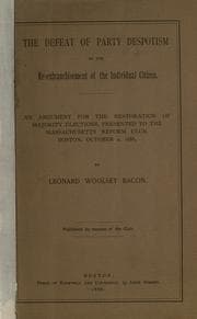 Tapa de The defeat of party despotism by the re-enfranchisement of the individual citizen
