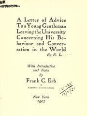 Tapa de A letter of advice to a young gentleman leaving the university concerning his behavior and conversation in the world