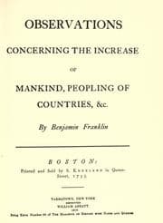 Tapa de Observations concerning the increase of mankind, peopling of countries, &c