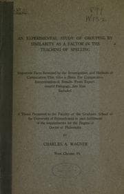 Tapa de An experimental study of grouping by similarity as a factor in the teaching of spelling