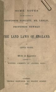 Tapa de Some notes on the writings of Professor Fawcett, Mr. Leslie, and Professor Newman on the land laws of England