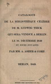 Tapa de Catalogue de la bibliothèque célèbre de M. Ludwig Tieck