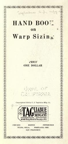 Tapa de Hand book on warp sizing