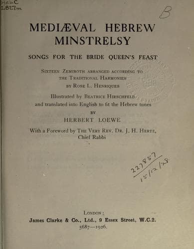 Tapa de Mediaeval Hebrew minstrelsy