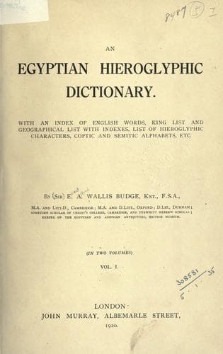 Tapa de An Egyptian hieroglyphic dictionary
