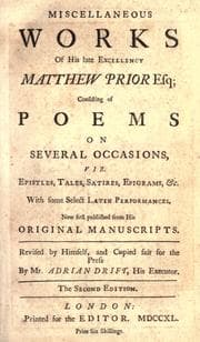 Tapa de Miscellaneous works of His late Excellency Matthew Prior Esq