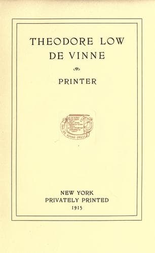 Tapa de Theodore Low De Vinne, printer