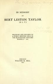 Tapa de In memory of Bert Leston Taylor (B.L.T.)