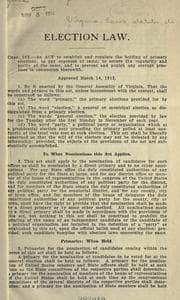 Tapa de Election law ... An act to establish and regulate the holding of primary elections ... Approved March 14, 1912