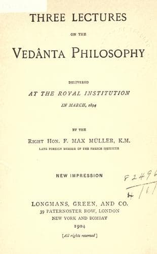 Tapa de Three lectures on the Vedânta philosophy