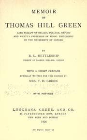 Tapa de Memoir of Thomas Hill Green