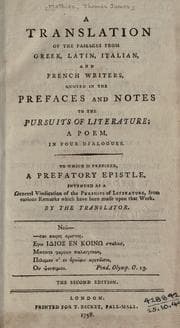 Tapa de A translation of the passages from Greek, Latin, Italian, and French writers, quoted in the prefaces and notes to the Pursuits of literature