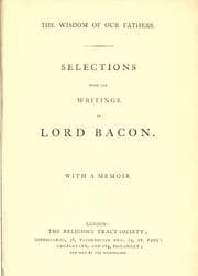 Tapa de Selections from the writings of Lord Bacon, with a memoir