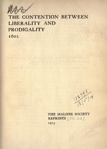 Tapa de The contention between liberality and prodigality 1602
