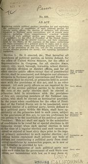 Tapa de An act regulating certain political parties; providing for and regulating the nomination of candidates of such political parties for certain public offices, the election of delegates and alternate delegates to national party conventions, and of certain party officers ..