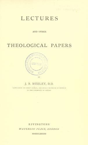 Tapa de Lectures and other theological papers