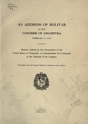 Tapa de An address of Bolivar at the Congress of Angostura (February 15, 1819)