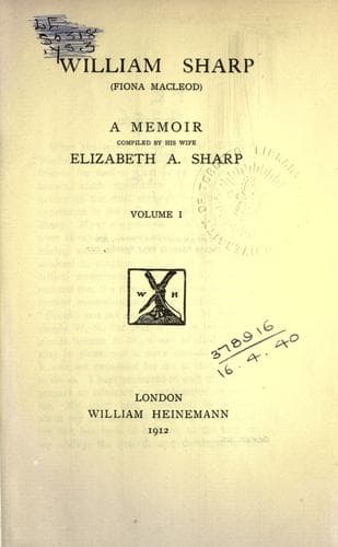 Tapa de William Sharp (Fiona Macleod) a memoir