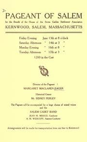 Tapa de Pageant of Salem for the benefit of the House of Seven Gables Settlement Association, Kernwood, Salem, Massachusetts ... June 13, 14, 16, and 17