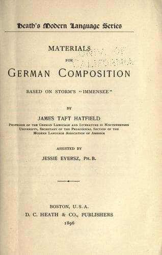 Tapa de Materials for German composition based on Storm's "Immensee"