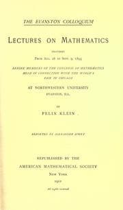 Tapa de Lectures on mathematics delivered from Aug. 28 to Sept. 9, 1893, before members of the Congress of Mathematics held in connection with the World's Fair in Chicago, at Northwestern University