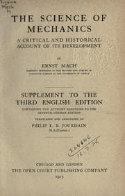 Tapa de The science of mechanics. Supplement to the Third
