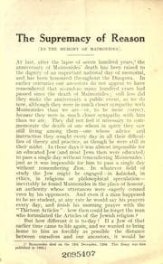 Tapa de The supremacy of reason (to the memory of Maimonides)