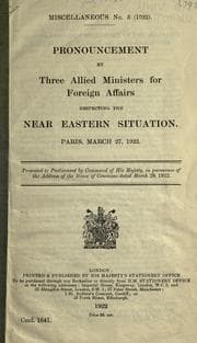 Tapa de Pronouncement by three allied ministers for foreign affairs respecting the Near eastern situation. Paris, March 27, 1922..