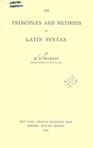 Tapa de On principles and methods in Latin syntax.