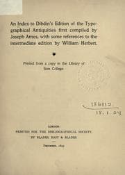 Tapa de An Index to Dibdin's edition of the Typographical antiquities first compiled by Joseph Ames