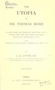 Tapa de The Utopia of Sir Thomas More, in Latin from the edition of March 1518, and in English from the 1st ed. of Ralph Robynson's translation in 1551