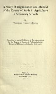 Tapa de A study of organization and method of the course of study in agriculture in secondary schools