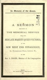 Tapa de A sermon delivered at the memorial service held for her late Majesty Queen Victoria at the New West End Synagogue, St. Petersburgh Place, London, W