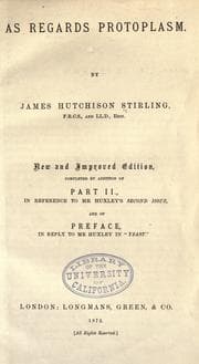 Tapa de As regards protoplasm / by James Hutchison Stirling
